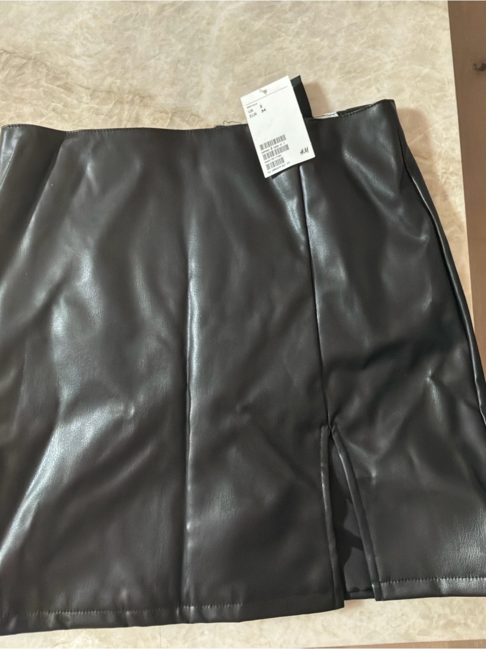 H&M Black Faux Leather Mini Skirt with Front Slit